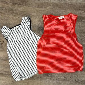 Madewell Striped Tank Tops - Black and Red